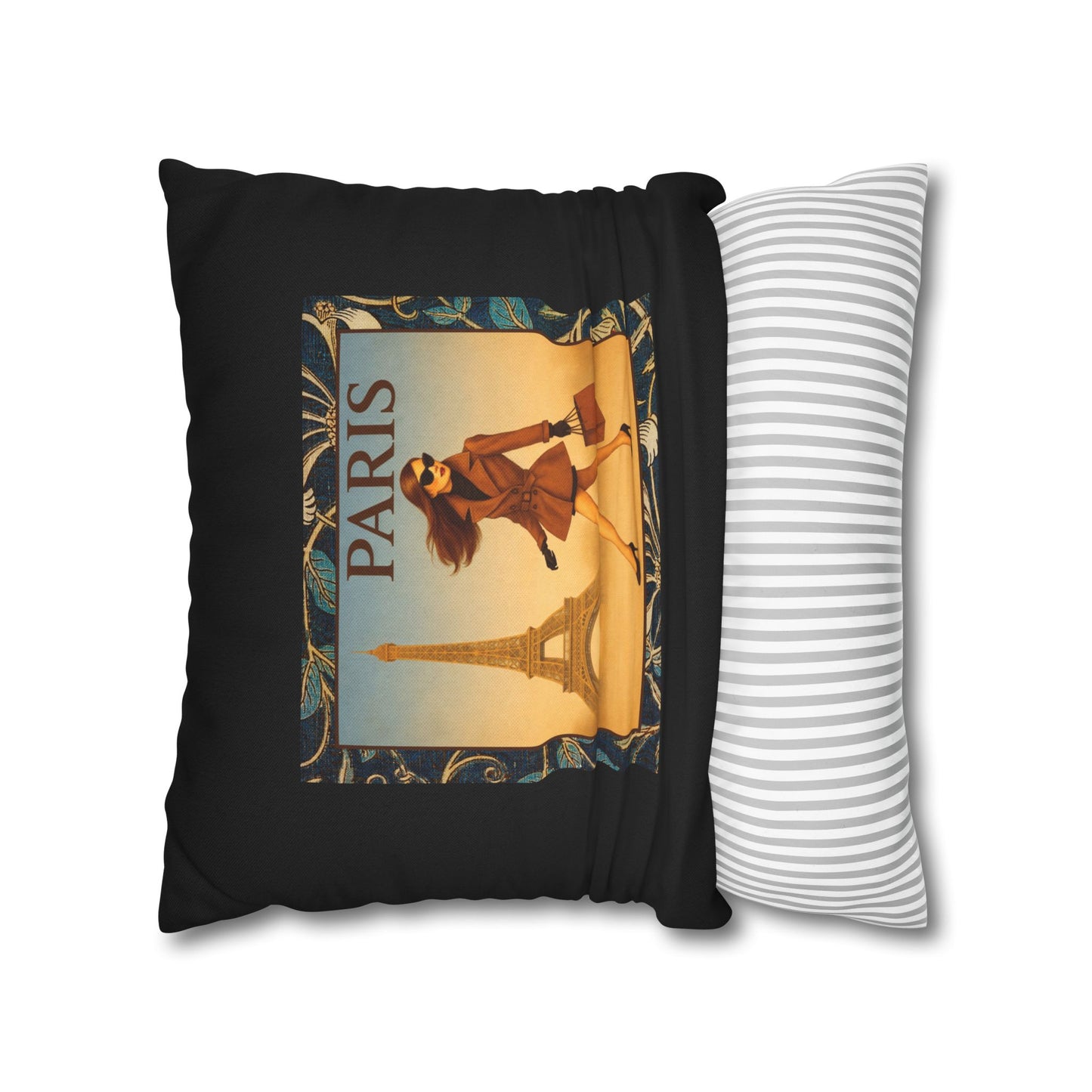 Fashion Strut Paris- (Black) Travel Inspired Design-  18 x 18  Pillowcase