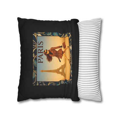 Fashion Strut Paris- (Black) Travel Inspired Design-  18 x 18  Pillowcase