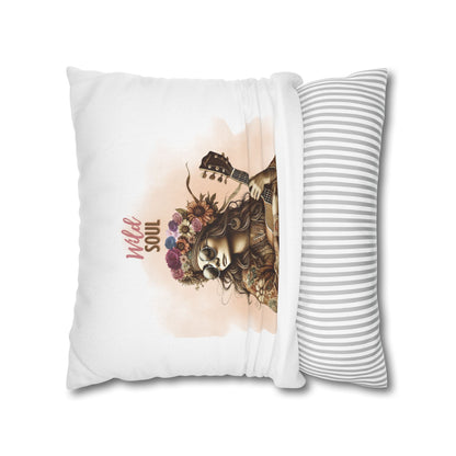 WILD SOUL (white)- Bohemian Design Square Pillowcase (COVER ONLY) - Artistic Home Decor