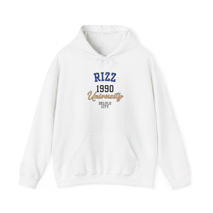 RIZZ UNIVERSITY 1990-  Unisex Heavy Blend Hooded Sweatshirt -WHITE-“Top Pick Graphic Hoodie — Cozy Streetwear Must-Have With Viral Vibes”