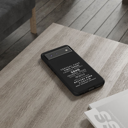 NYC NEIGHBORHOODS -Tough Phone Cases - Fits Most Phone Sizes!! (Dark GREY) "Great Gift For NYC Travelers"