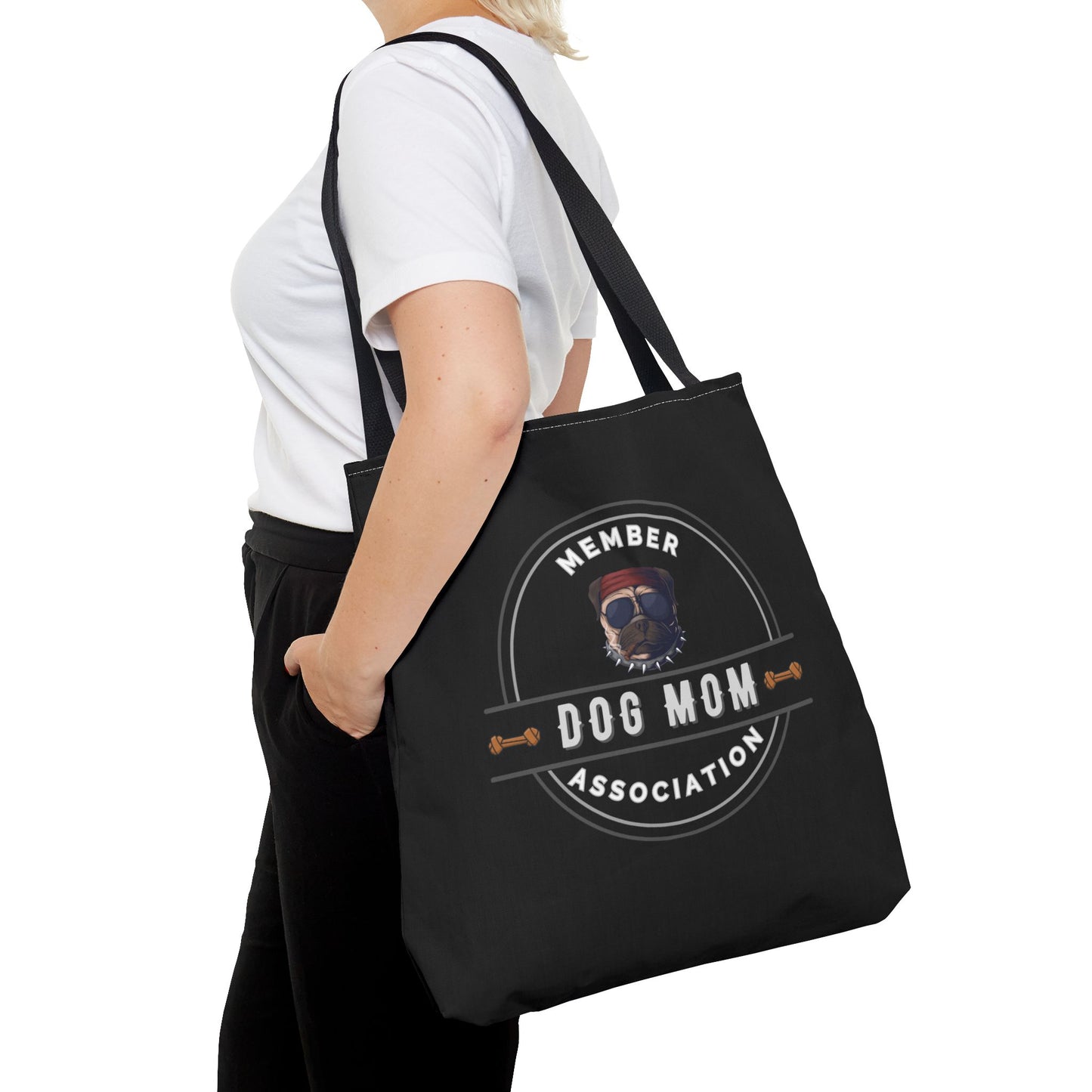 DOG MOM ASSOCIATION- AOP Tote Bag (BLACK) 18x18