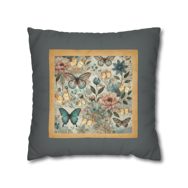 WHIMSY FLORAL- GRAY  Bohemian Floral Pillowcase (COVER ONLY) - Vibrant Decorative Throw Cushion Cover