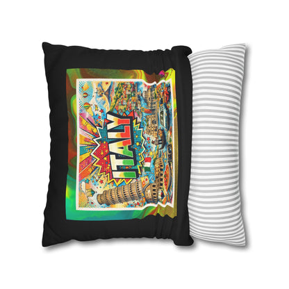 Vibrant Italy Pop Art- (Black) Travel Inspired Design - 18 x 18  Pillowcase