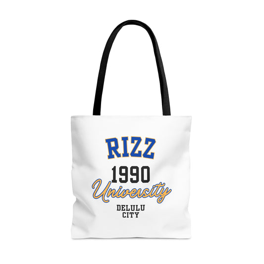 RIZZ UNIVERSITY 1990- AOP Tote Bag-"School Vibes, Street Style Approved"