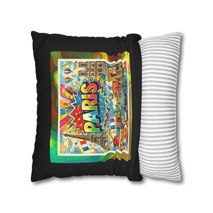 Charming Paris Pop Art- (Black) Travel Inspired Design- Square Pillowcase  - Artistic Home Decor (ONLY PILLOW COVER INCLUDED)