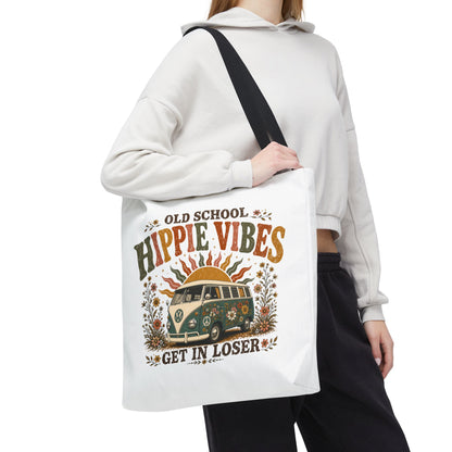 OLD SCHOOL HIPPIE VIBES- AOP Tote Bag (white)