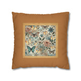 WHIMSY FLORAL- LIGHT BROWN Bohemian Floral Pillowcase (COVER ONLY) - Vibrant Decorative Throw Cushion Cover