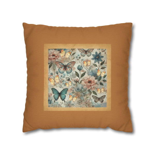 WHIMSY FLORAL- LIGHT BROWN Bohemian Floral Pillowcase (COVER ONLY) - Vibrant Decorative Throw Cushion Cover