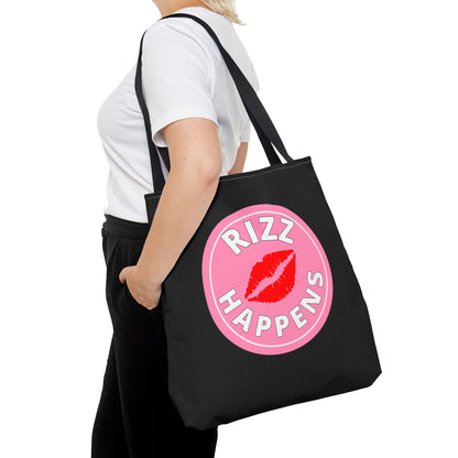RIZZ HAPPENS- AOP Tote Bag (black) "When You Got It-Flaunt It"