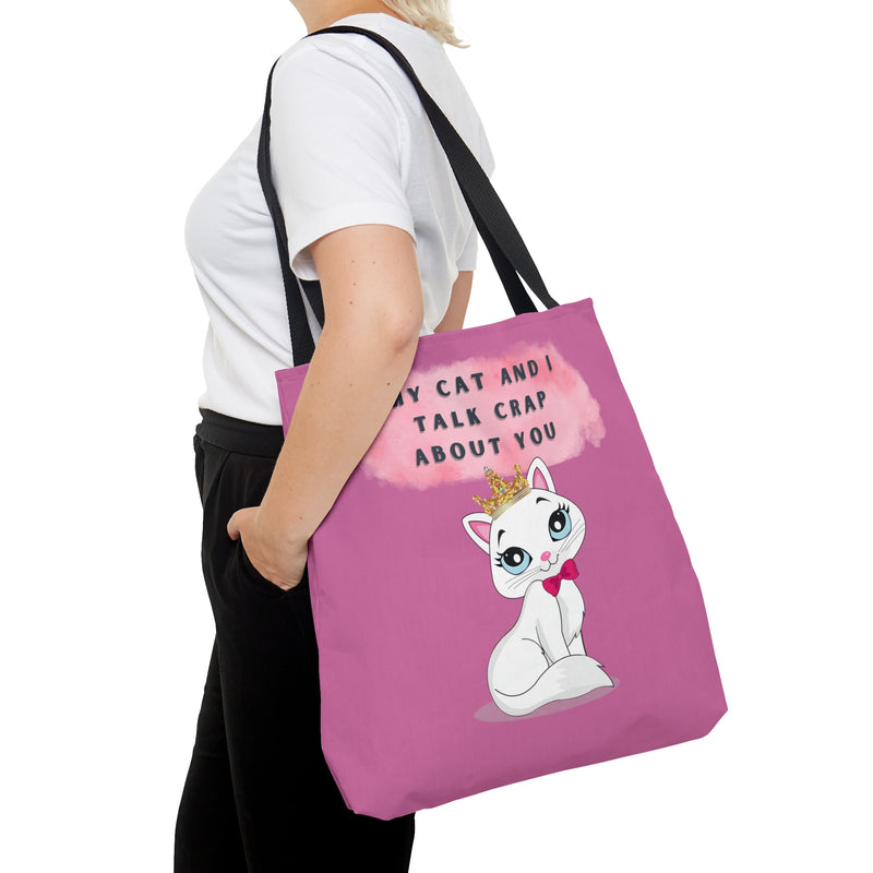 MY CAT AND I TALK CRAP- AOP Tote Bag (PINK)