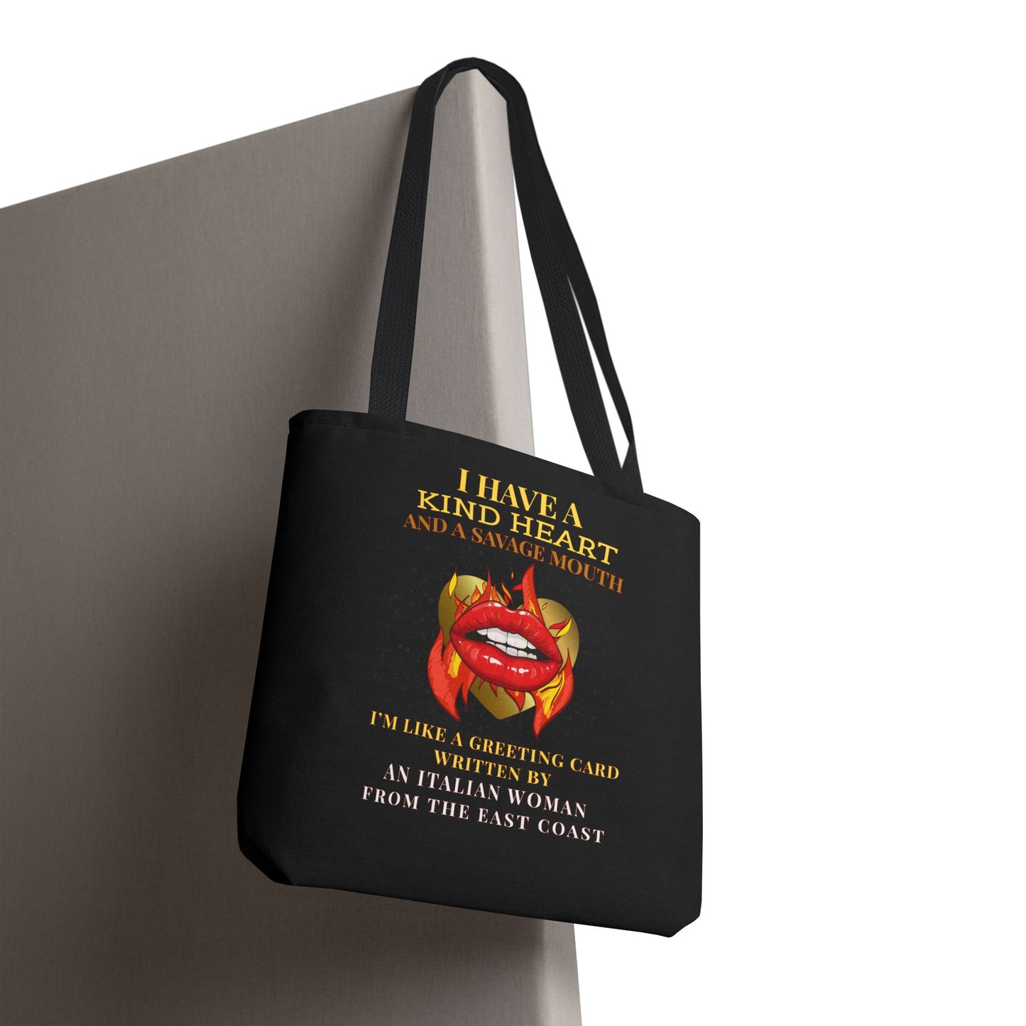 I HAVE A KIND HEART AND A SAVAGE MOUTH- AOP Tote Bag (BLACK) "Sweet and Salty"