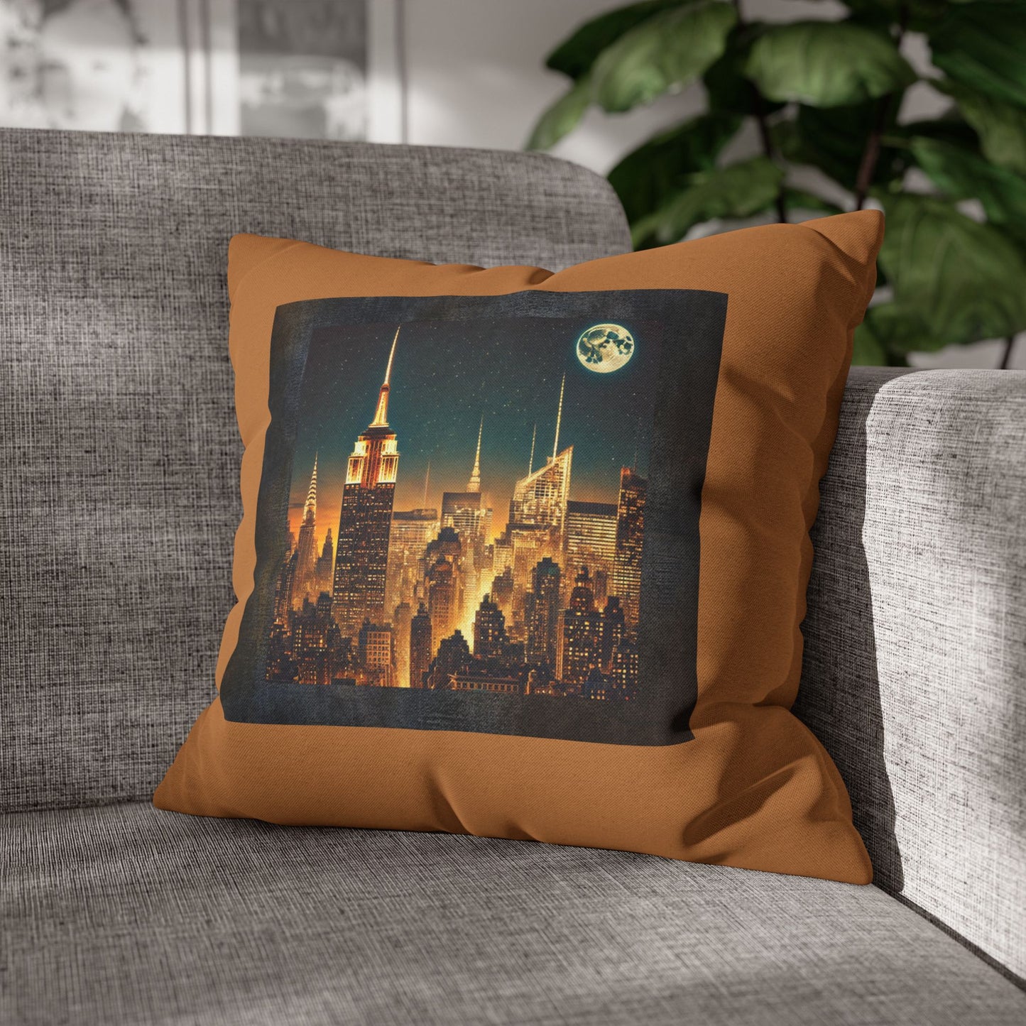 NEW YORK CITY MOON AT NIGHT Bohemian Design 18 x 18  Pillowcase