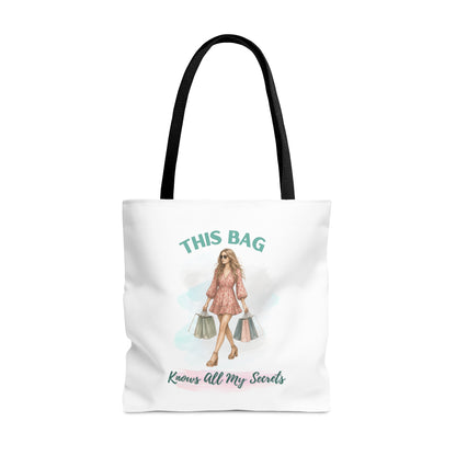 THIS BAG KNOWS ALL MY SECRETS- AOP Tote Bag- "Be The Vibe, Carry The Style"