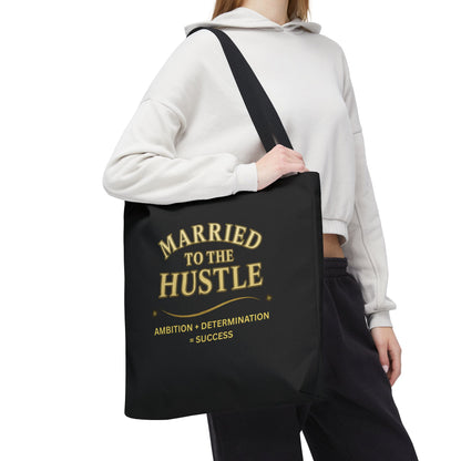 MARRIED TO THE HUSTLE- AOP Tote Bag (BLACK) "Committed To The Grind"