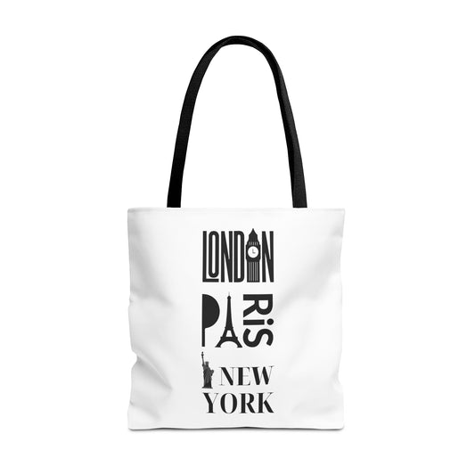London Paris New York- AOP Tote Bag (WHITE) "Chic And Stylish Travel Tote"