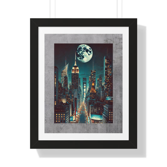 MOON OVER New York City Night Framed Poster - Urban Wall Art for Home Decor