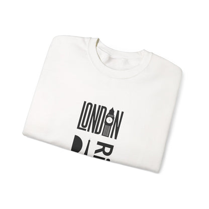 LONDON NEW YORK PARIS- Unisex Heavy Blend Crewneck Sweatshirt (VARIETY OF COLORS) "Stylish Travel Sweatshirt- Big City Energy"