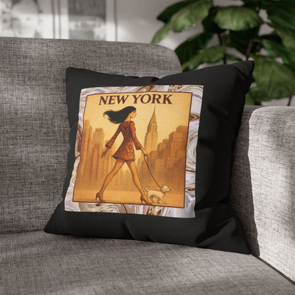 New York City Power Walk- (Black) Travel Inspired Design - 18 x 18  Pillowcase