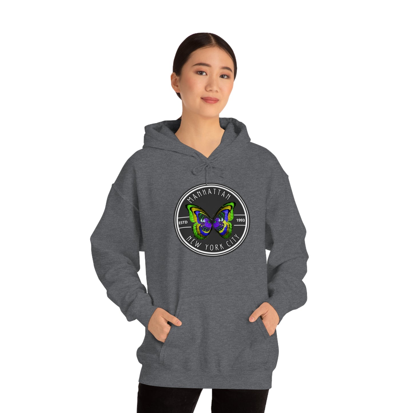 MANHATTAN NYC- Unisex Heavy Blend Hooded Sweatshirt (VARIETY OF COLORS)-“Trendy NYC Pullover Made for Photos, Coffee Runs, and Slay”