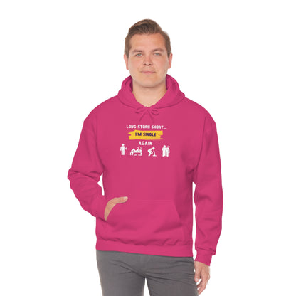 LONG STORY SHORT- Unisex Heavy Blend Hooded Sweatshirt (VARIETY OF COLORS) “Zero Baggage, Maximum Rizz — Single Life Graphic Shirt”