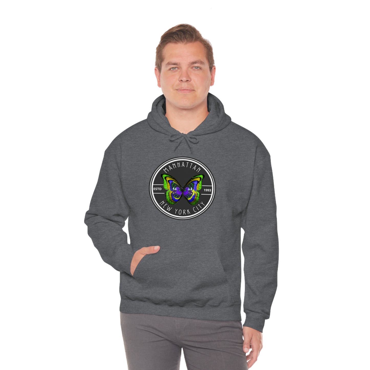 MANHATTAN NYC- Unisex Heavy Blend Hooded Sweatshirt (VARIETY OF COLORS)-“Trendy NYC Pullover Made for Photos, Coffee Runs, and Slay”