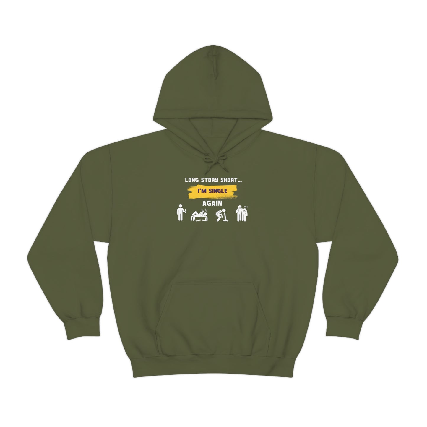 LONG STORY SHORT- Unisex Heavy Blend Hooded Sweatshirt (VARIETY OF COLORS) “Zero Baggage, Maximum Rizz — Single Life Graphic Shirt”
