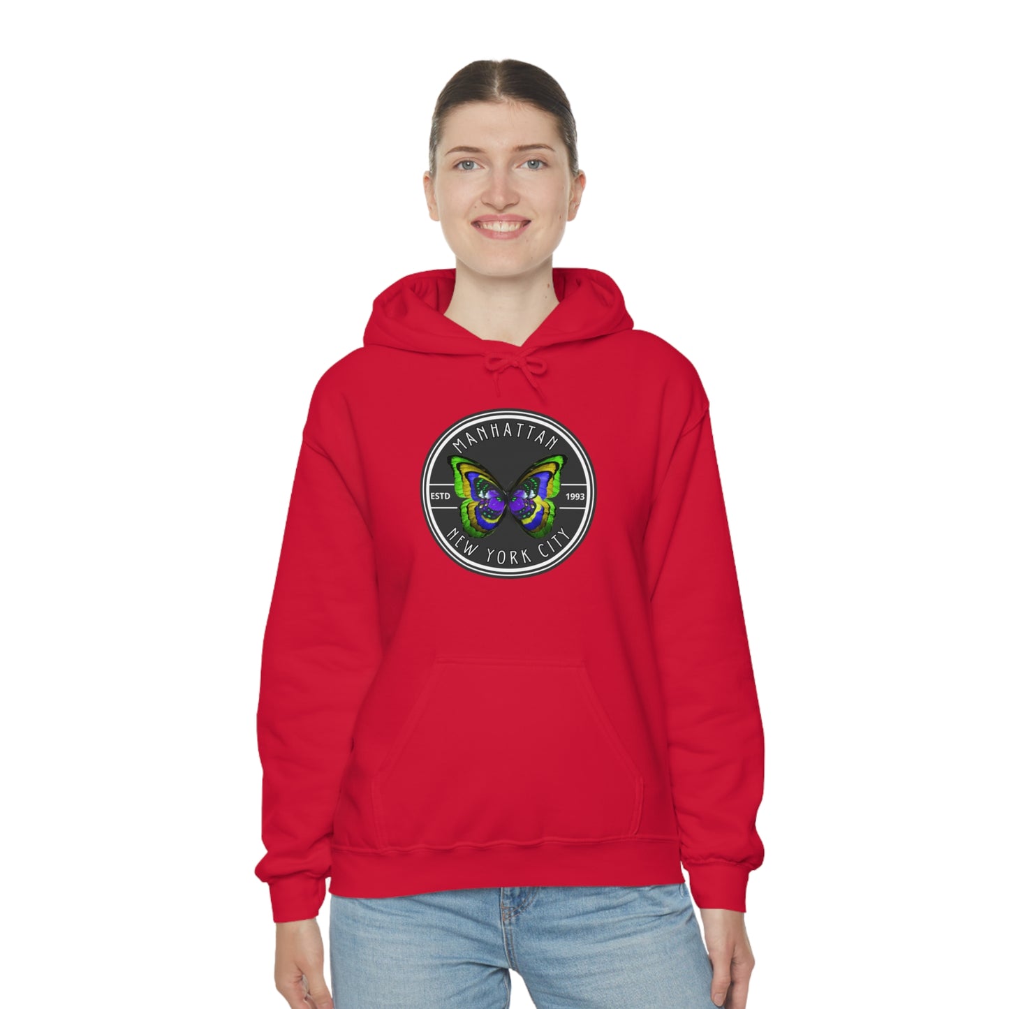 MANHATTAN NYC- Unisex Heavy Blend Hooded Sweatshirt (VARIETY OF COLORS)-“Trendy NYC Pullover Made for Photos, Coffee Runs, and Slay”