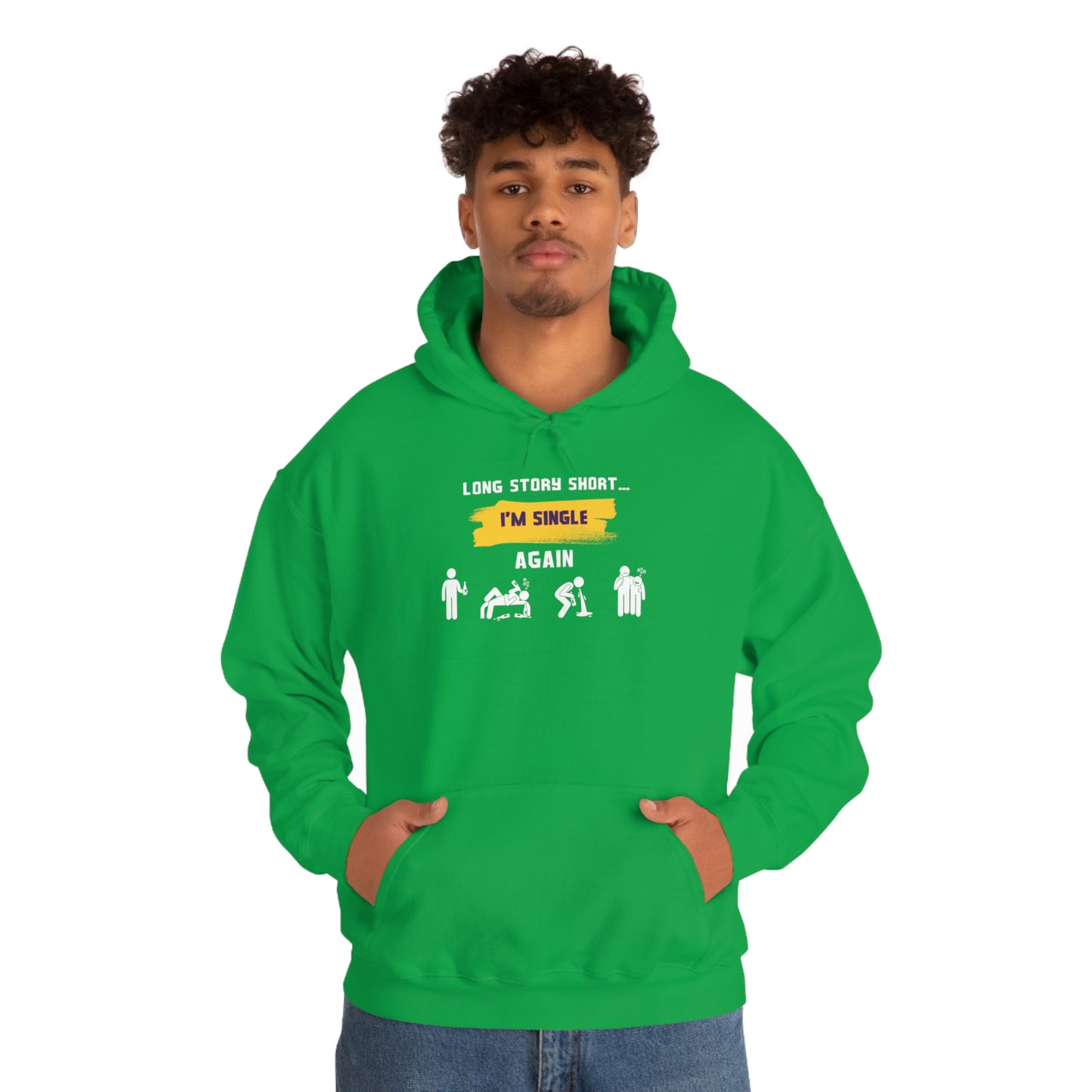 LONG STORY SHORT- Unisex Heavy Blend Hooded Sweatshirt (VARIETY OF COLORS) “Zero Baggage, Maximum Rizz — Single Life Graphic Shirt”