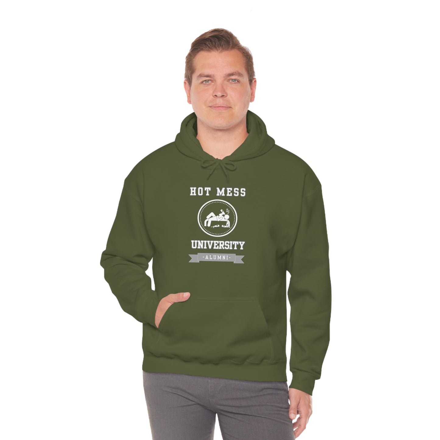 HOT MESS UNIVERSITY- Unisex Heavy Blend Hooded Sweatshirt (VARIETY OF COLORS)