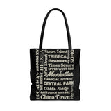 NYC Boroughs & Neighborhoods (2 sided print)- AOP Tote Bag (BLACK)