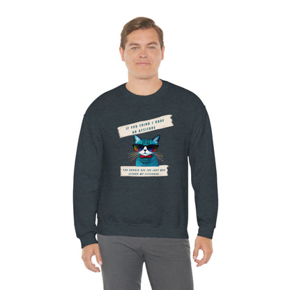 CAT ATTITUDE- Unisex Heavy Blend Crewneck Sweatshirt (VARIETY OF COLORS)"Trendy Cat Lover Graphic Tee”