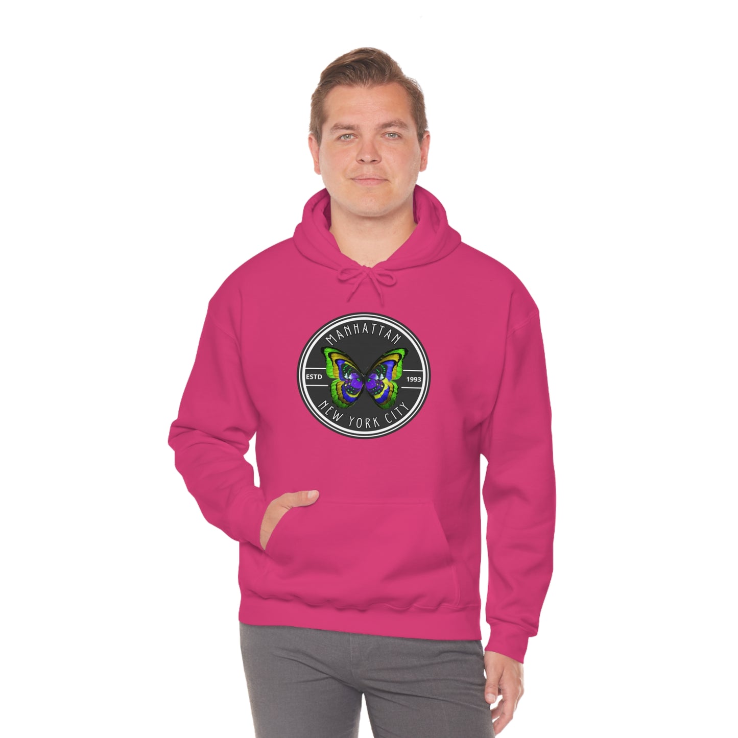 MANHATTAN NYC- Unisex Heavy Blend Hooded Sweatshirt (VARIETY OF COLORS)-“Trendy NYC Pullover Made for Photos, Coffee Runs, and Slay”