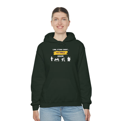 LONG STORY SHORT- Unisex Heavy Blend Hooded Sweatshirt (VARIETY OF COLORS) “Zero Baggage, Maximum Rizz — Single Life Graphic Shirt”
