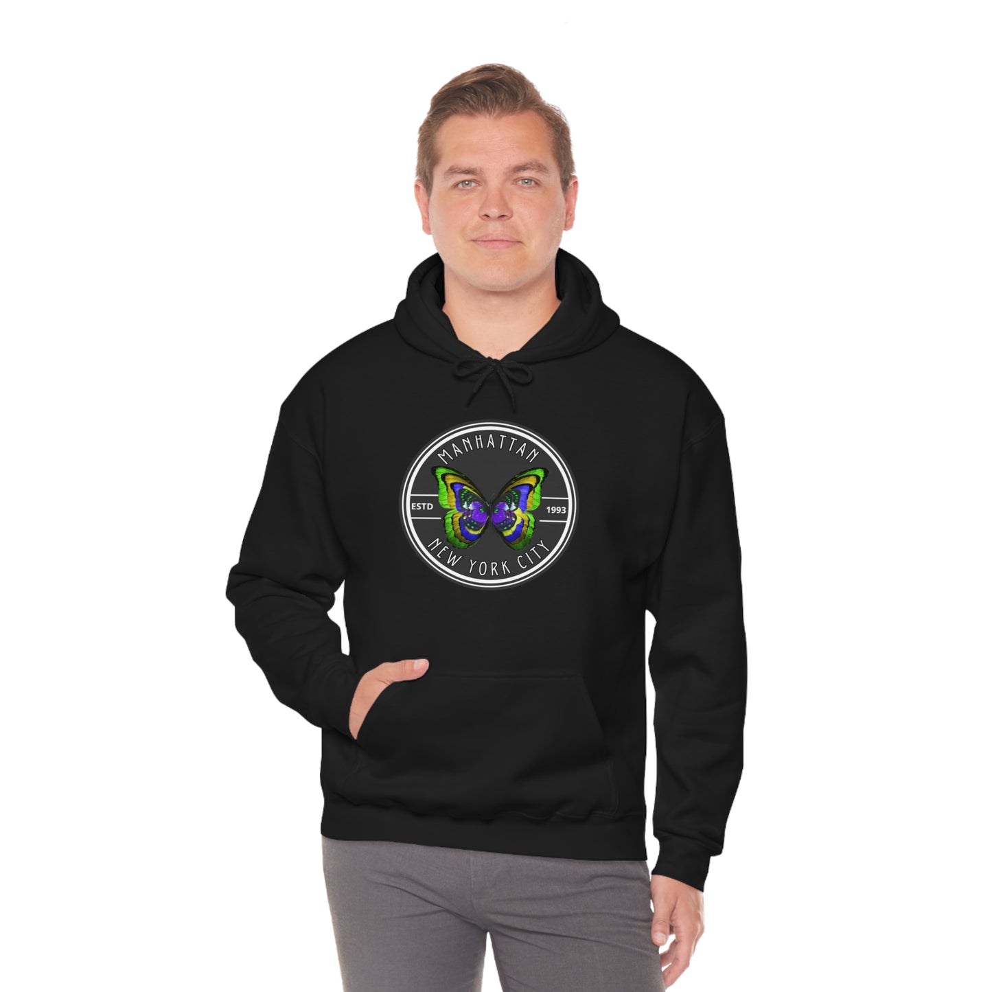 MANHATTAN NYC- Unisex Heavy Blend Hooded Sweatshirt (VARIETY OF COLORS)-“Trendy NYC Pullover Made for Photos, Coffee Runs, and Slay”