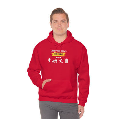 LONG STORY SHORT- Unisex Heavy Blend Hooded Sweatshirt (VARIETY OF COLORS) “Zero Baggage, Maximum Rizz — Single Life Graphic Shirt”