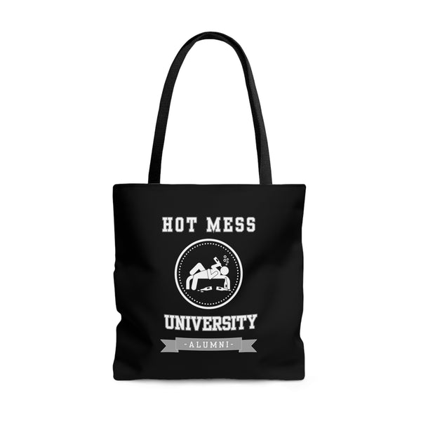 HOT MESS UNIVERSITY- AOP Tote Bag (BLACK)