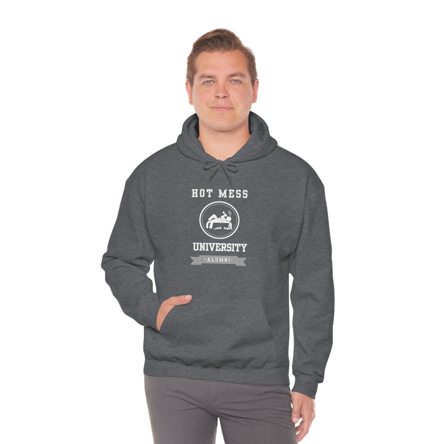 HOT MESS UNIVERSITY- Unisex Heavy Blend Hooded Sweatshirt (VARIETY OF COLORS)