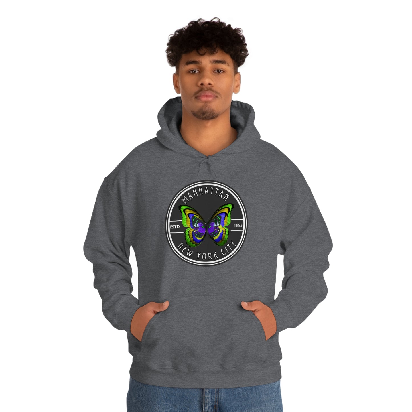MANHATTAN NYC- Unisex Heavy Blend Hooded Sweatshirt (VARIETY OF COLORS)-“Trendy NYC Pullover Made for Photos, Coffee Runs, and Slay”