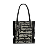 NYC Boroughs & Neighborhoods (2 sided print)- AOP Tote Bag (BLACK)