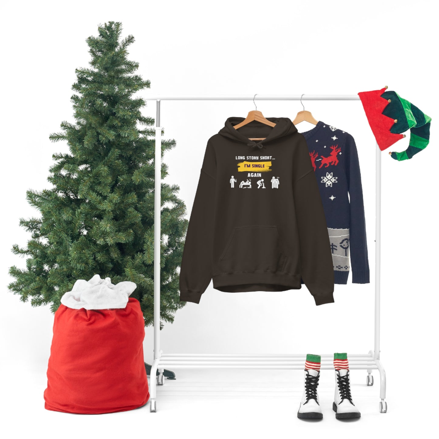 LONG STORY SHORT- Unisex Heavy Blend Hooded Sweatshirt (VARIETY OF COLORS) “Zero Baggage, Maximum Rizz — Single Life Graphic Shirt”